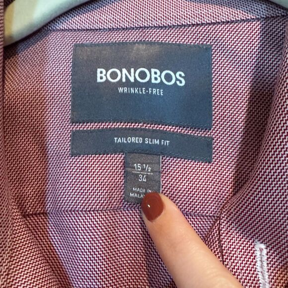 Bonobos Wrinkle-Free Tailored Slim Fit Shirt Maroon Micro Houndstooth 15.5 34 - Picture 2 of 9